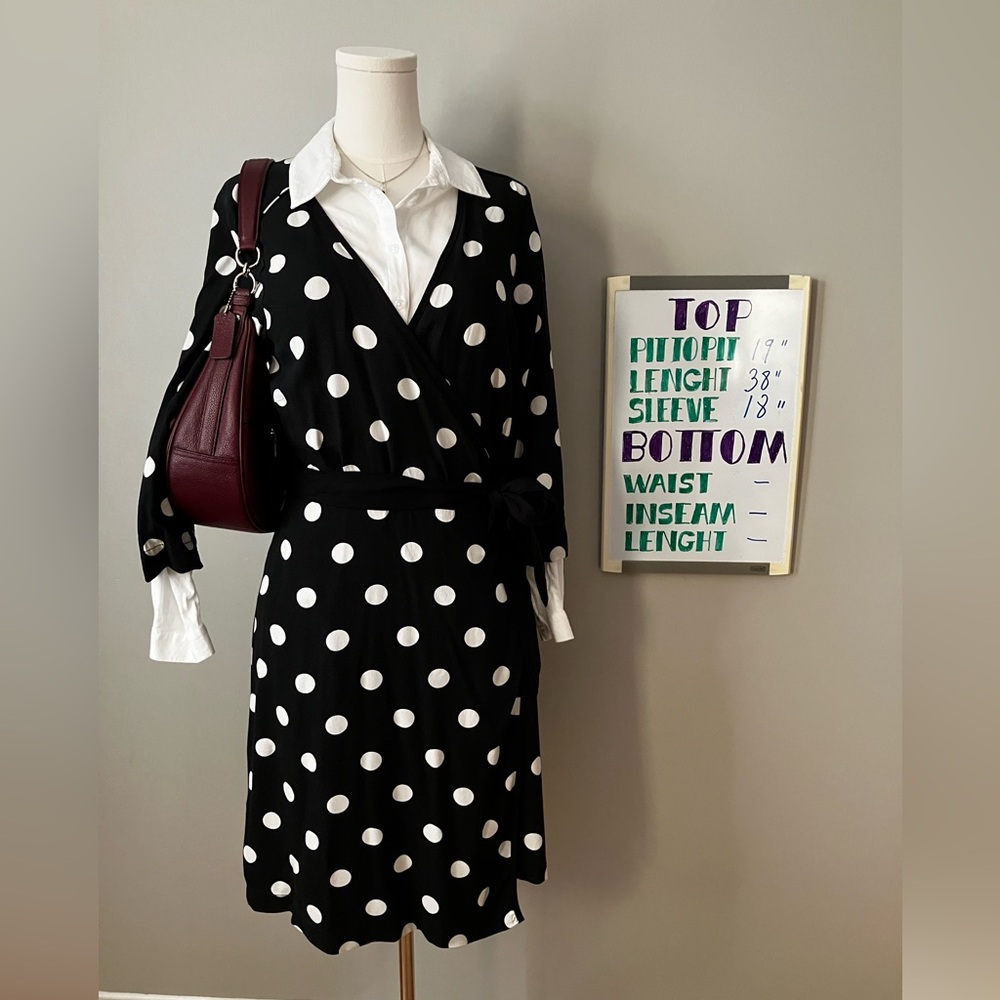 Sandwich_ Chic Black and White Polka Dot 3/4 Sleeve Dress